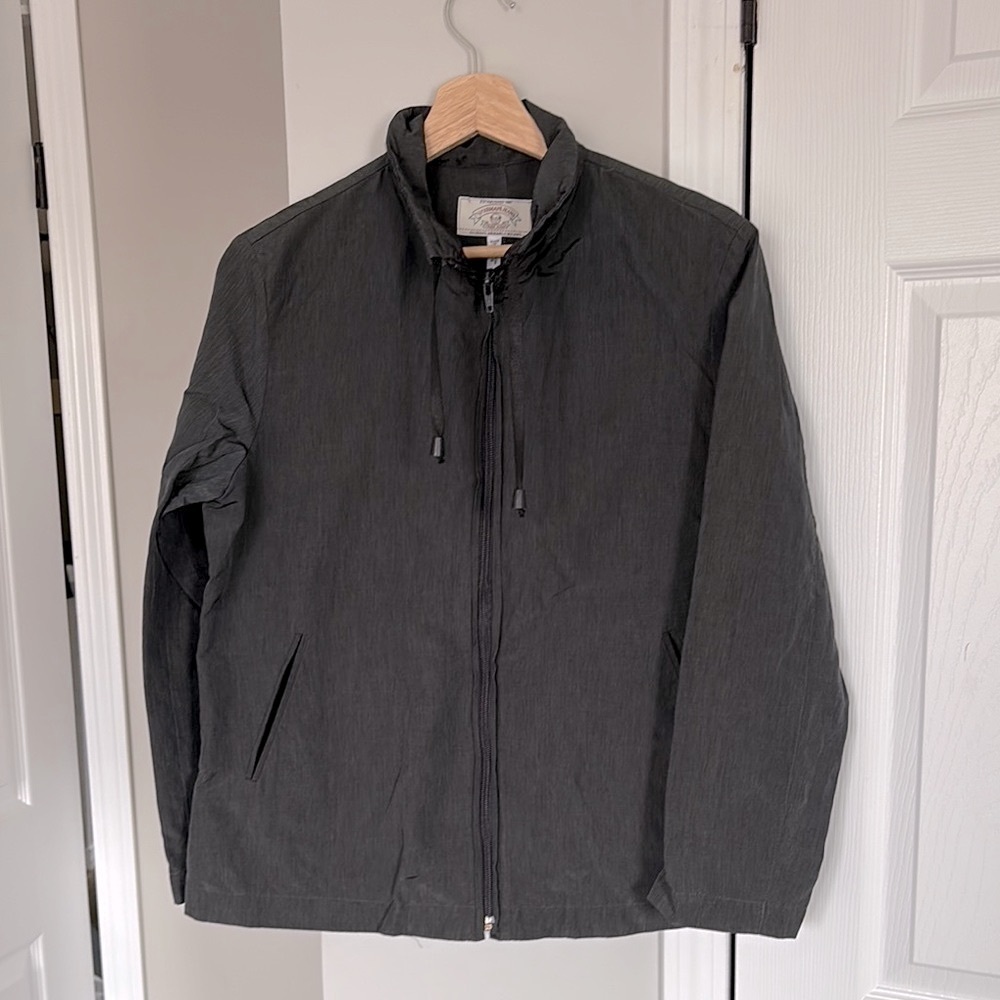 Armani Jeans Charcoal Grey Windbreaker with Zip-Up Style and Standing Collar